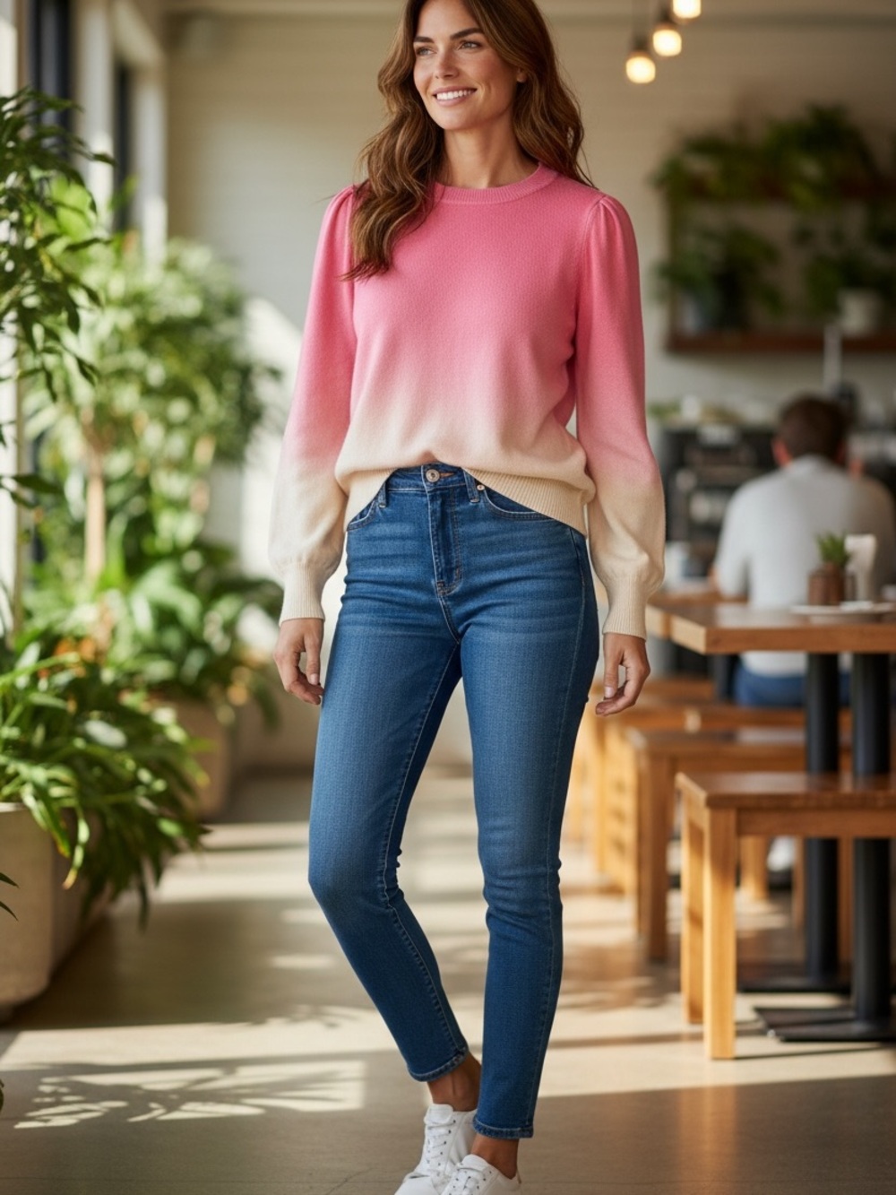 LOFT Pink-to-Cream Ombre Sweater- 100% cotton